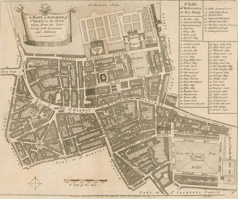 Kart over prestegjeldet St Giles in the Fields, London av English School