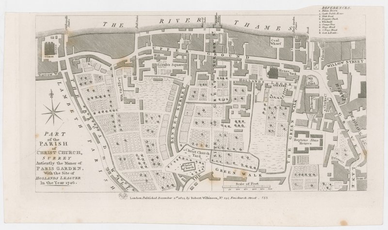 Kart som viser herregården i Paris Garden av R Wilkinson, 1822 av English School