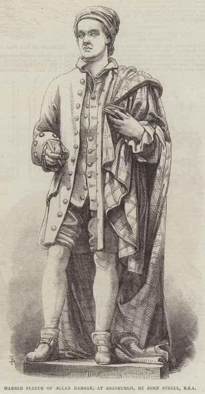 Marmorstatue av Allan Ramsay, i Edinburgh, av John Steell, RSA (gravering) av English School