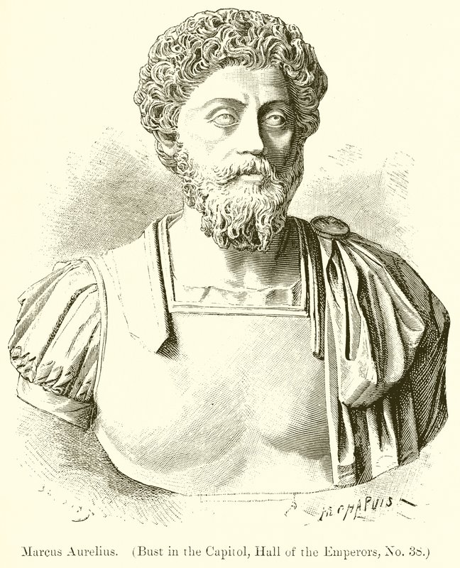 Marcus Aurelius. (Byste i hovedstaden, Hall of the Emperors, nr. 38) av English School