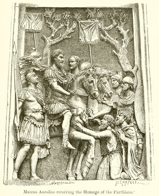 Marcus Aurelius mottar hyllingen av parthierne av English School