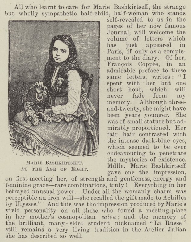 Marie Bashkirtseff, i en alder av åtte (gravering) av English School