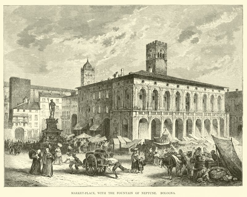 Markedsplass, med Neptunfontenen, Bologna av English School