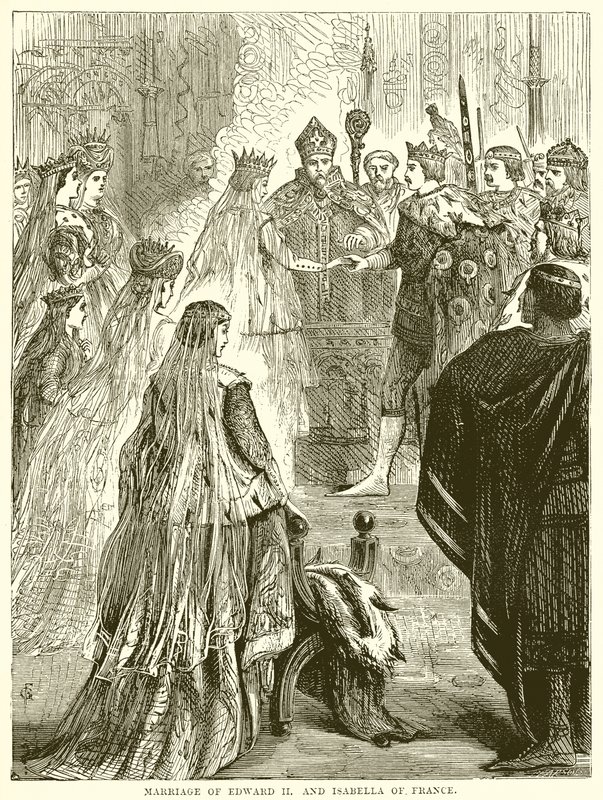 Ekteskap med Edward II og Isabella av Frankrike av English School