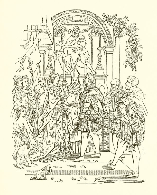 Ekteskap med Henry IV og Mary de Medicis av English School