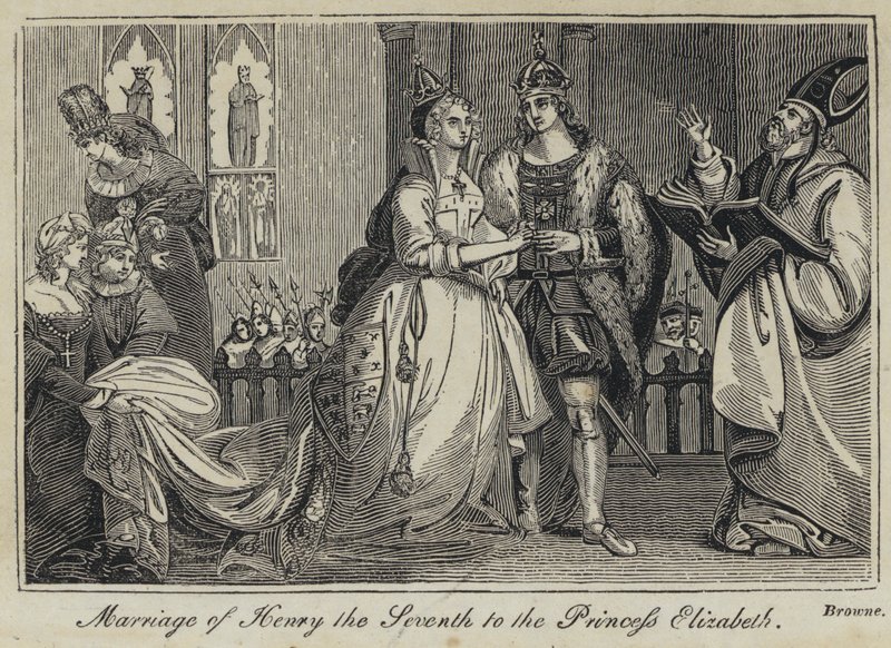 Ekteskap av Henry den syvende med prinsesse Elizabeth (gravering) av English School
