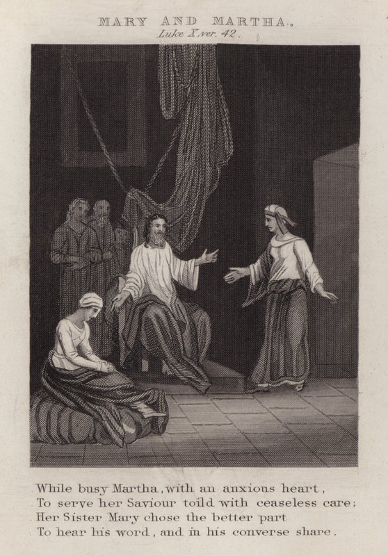 Mary og Martha, Luke X, ver 42 (gravering) av English School