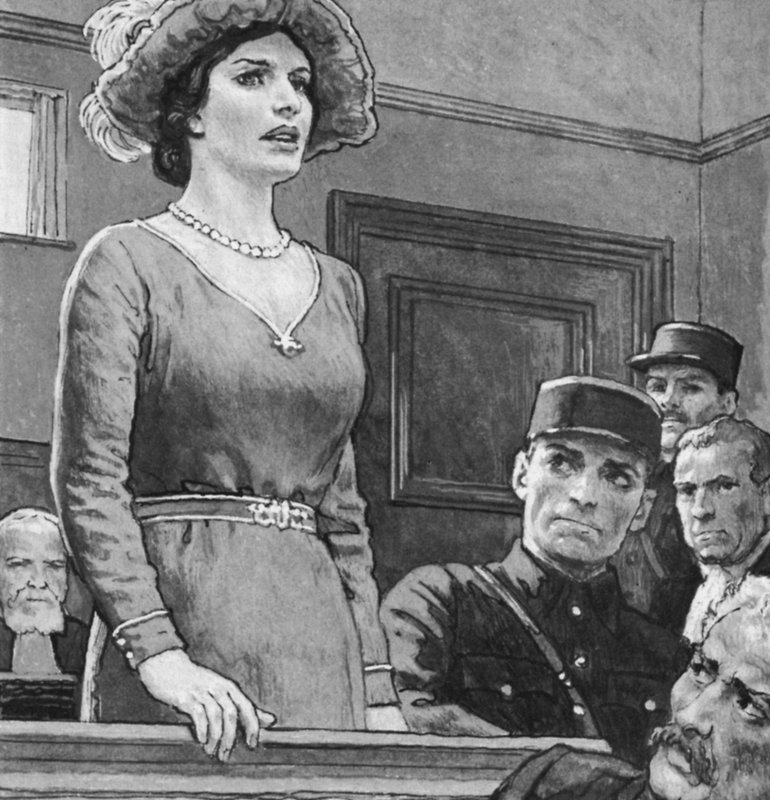 Mata Hari, på rettssak (litho) av English School
