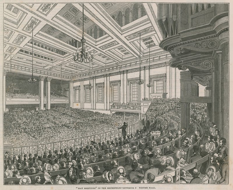 mai-møter i Metropolis, interiøret i Exeter Hall av English School