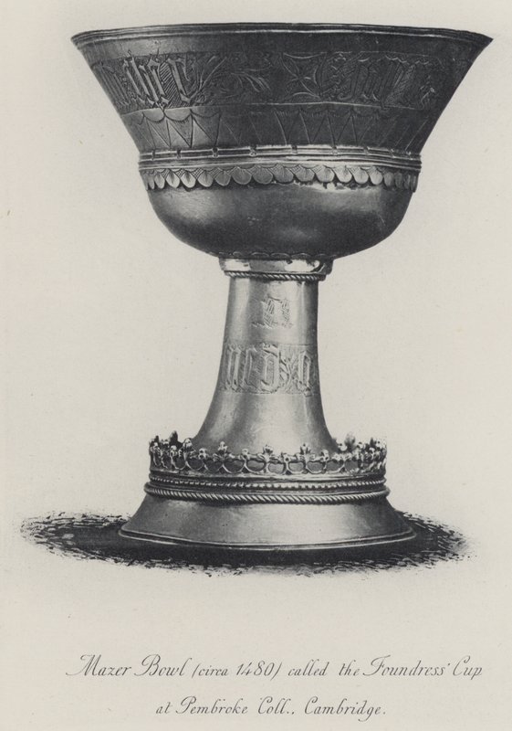 Mazer Bowl (cirka 1480) kalt Founders' Cup ved Pembroke College Cambridge (gravering) av English School
