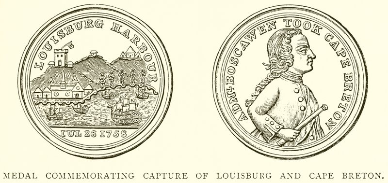 Medalje til minne om erobringen av Louisburg og Cape Breton av English School