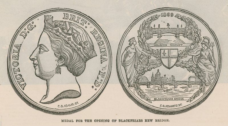 Medalje for åpningen av Blackfriars nye bro, London av English School
