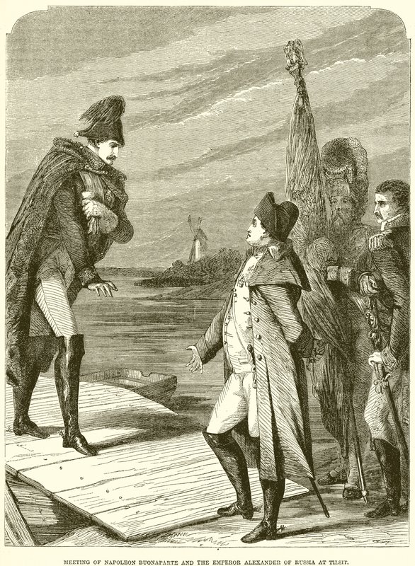 Møte mellom Nepoleon Buonaparte og keiser Alexander av Russland i Tilsit av English School