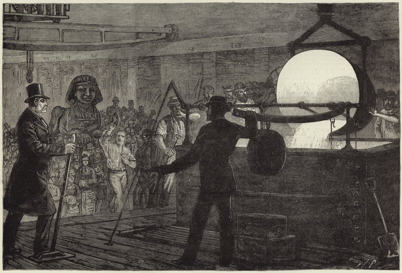 Smelting av metallet til bronsesfinksen som skal plasseres på Themsen-vollen (gravering) av English School