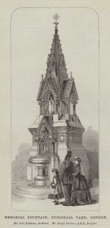 Memorial Fountain, Guildhall Yard, London, Mr John Robinson, arkitekt, Mr Joseph Durham, ARA, skulptør (gravering) av English School