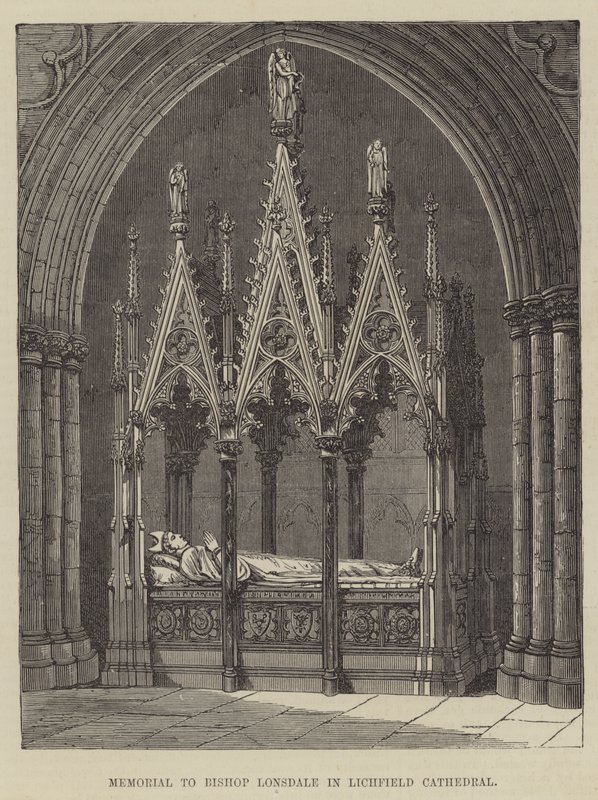Minnesmerke over biskop Lonsdale i Lichfield Cathedral (gravering) av English School