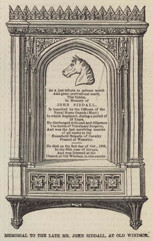 Minnesmerke over avdøde John Siddall, ved Old Windsor (gravering) av English School