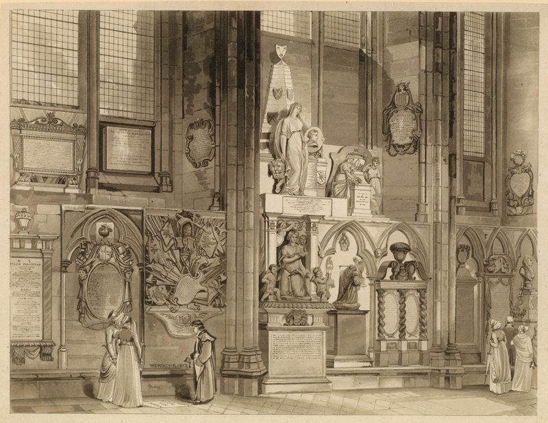 Minnesmerker og statuer i Westminster Abbey, London av English School
