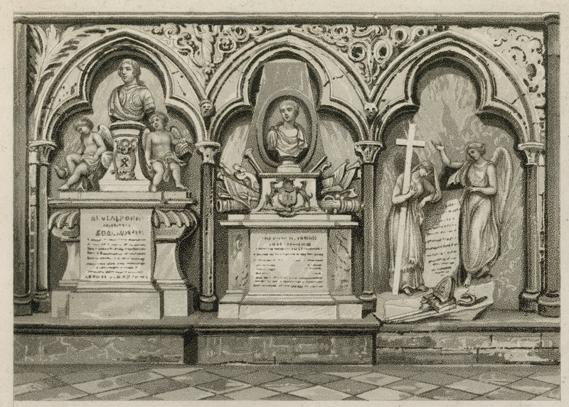 Minnesmerker og statuer i Westminster Abbey, London av English School
