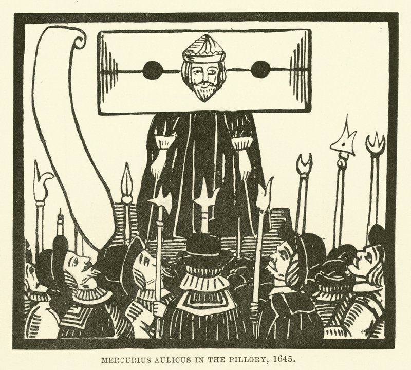Mercury in the pillory, 1645 av English School