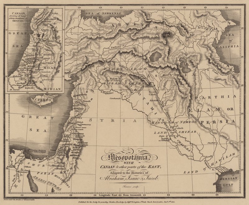 Mesopotamia med Kanaan og andre deler av Østen, tilpasset historiene til Abraham, Isak og Jakob (gravering) av English School