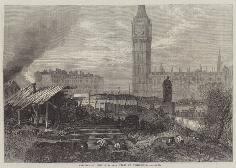 Metropolitan District Railway Works at Westminster (gravering) av English School