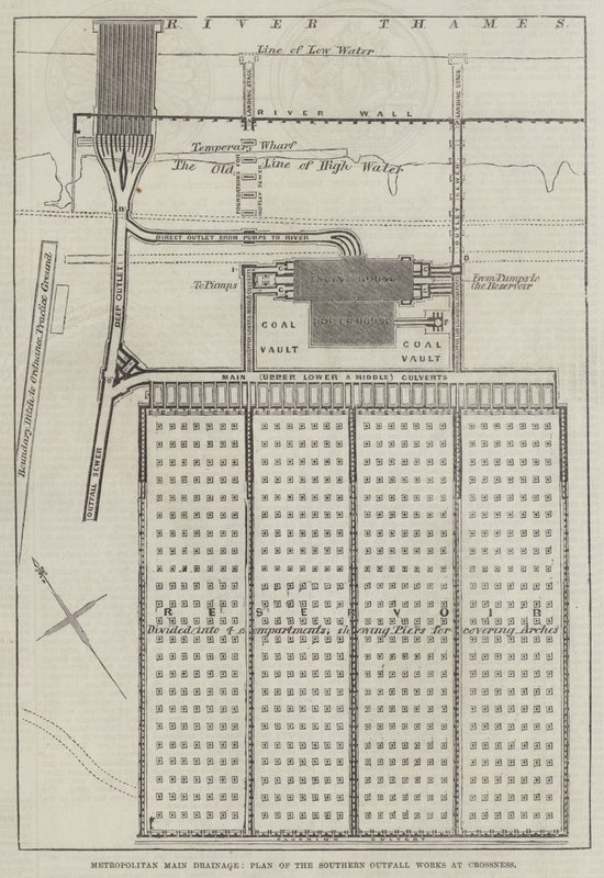 Metropolitan Main Drenage, Plan of the Southern Outfall Works at Crossness (gravering) av English School