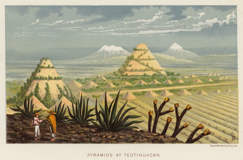 Mexico: Pyramidene ved Teotihuacan (farge litho) av English School