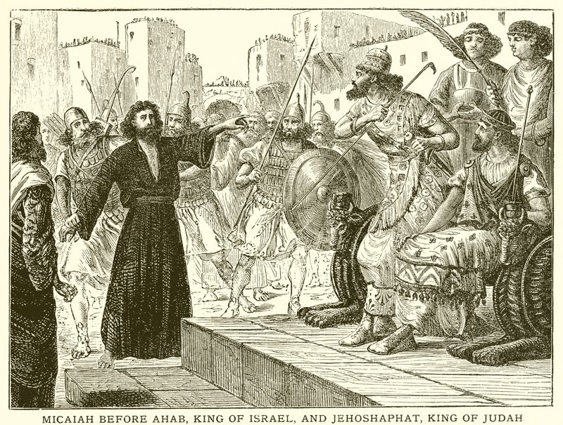 Mika foran Akab, Israels konge, og Josafat, Judas konge av English School