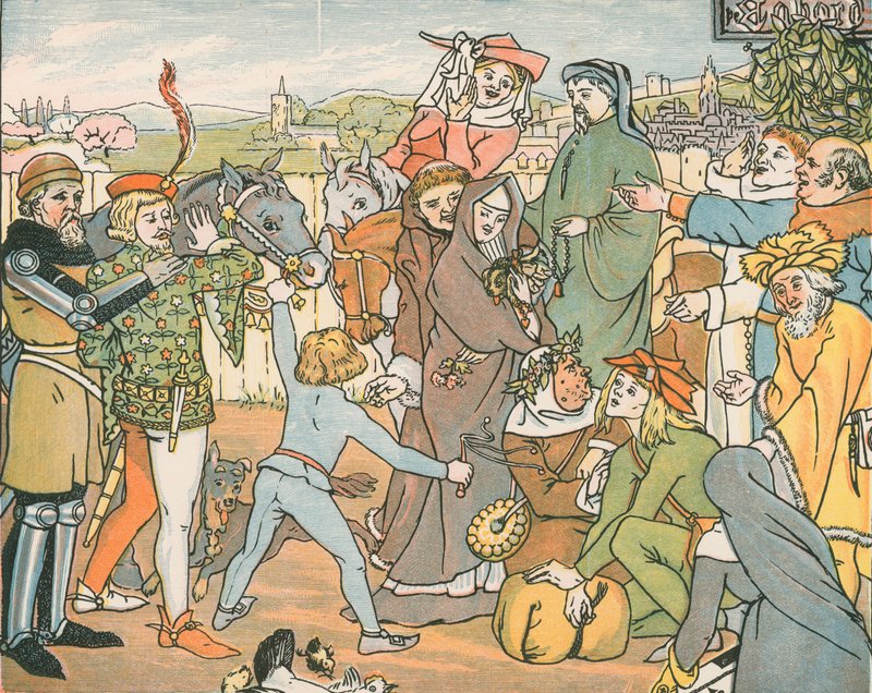 Gruvevert som samler pilegrimene fra Canterbury av English School