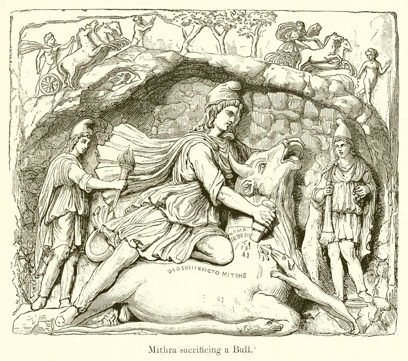 Mithra ofrer en okse av English School