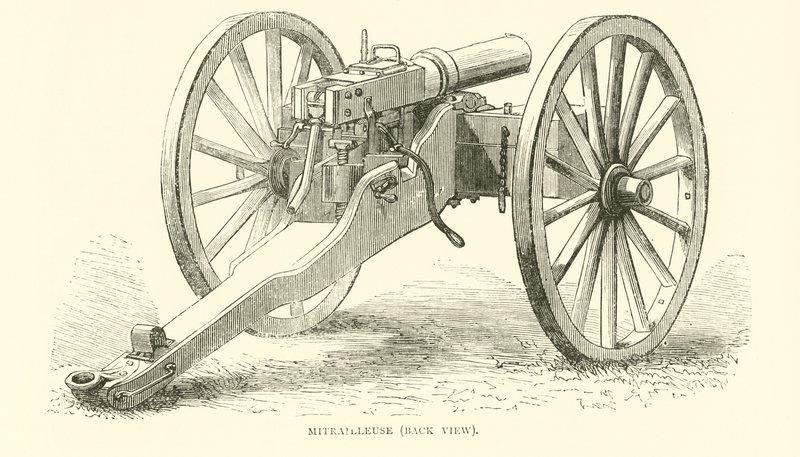 Mitrailleuse, sett bakfra, august 1870 av English School