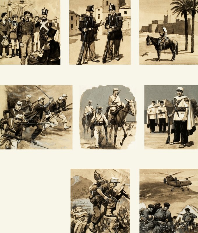 Montasje av bilder relatert til fremmedlegionen av English School
