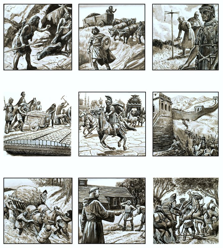 Montasje av bilder om veiens historie av English School