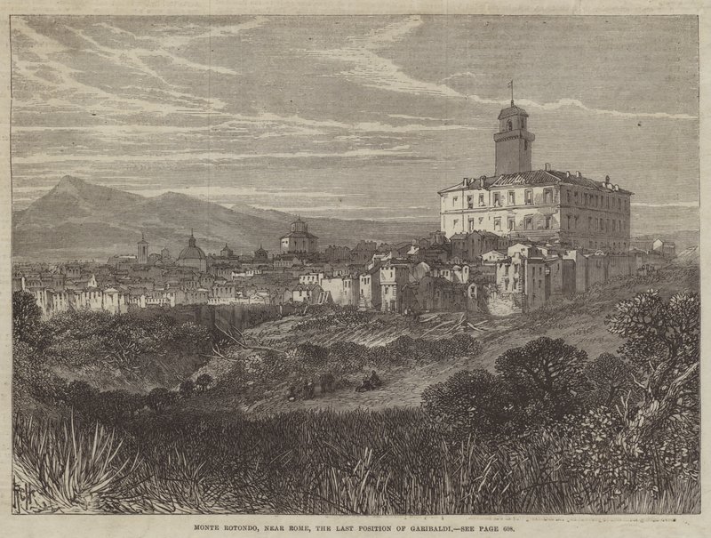 Monte Rotondo, nær Roma, den siste posisjonen til Garibaldi (gravering) av English School