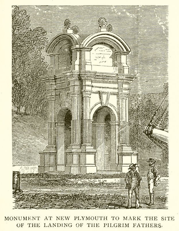 Monument i New Plymouth for å markere stedet for pilegrimsfedrenes landgang av English School