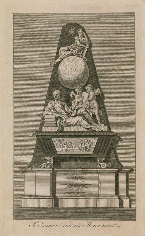Monument til Sir Isaac Newton i Westminster Abbey av English School