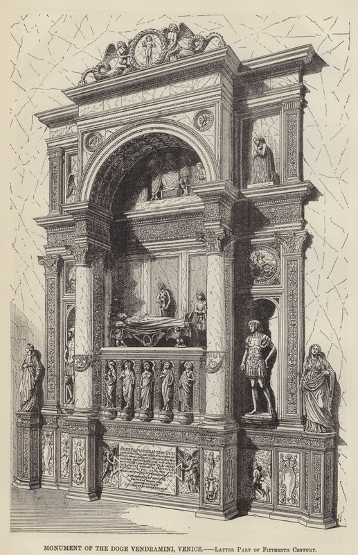 Monument av Doge Vendramini, Venezia, siste del av det femtende århundre (gravering) av English School