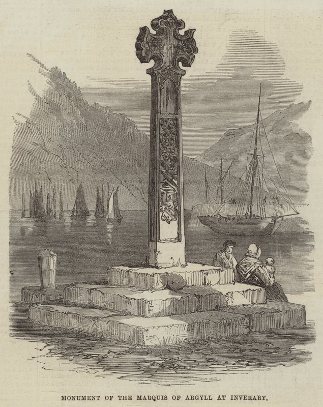 Monument til markisen av Argyll ved Inverary (gravering) av English School