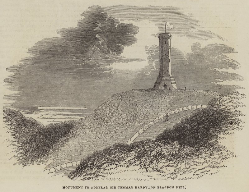 Monument til admiral Sir Thomas Hardy, på Blagdon Hill (gravering) av English School