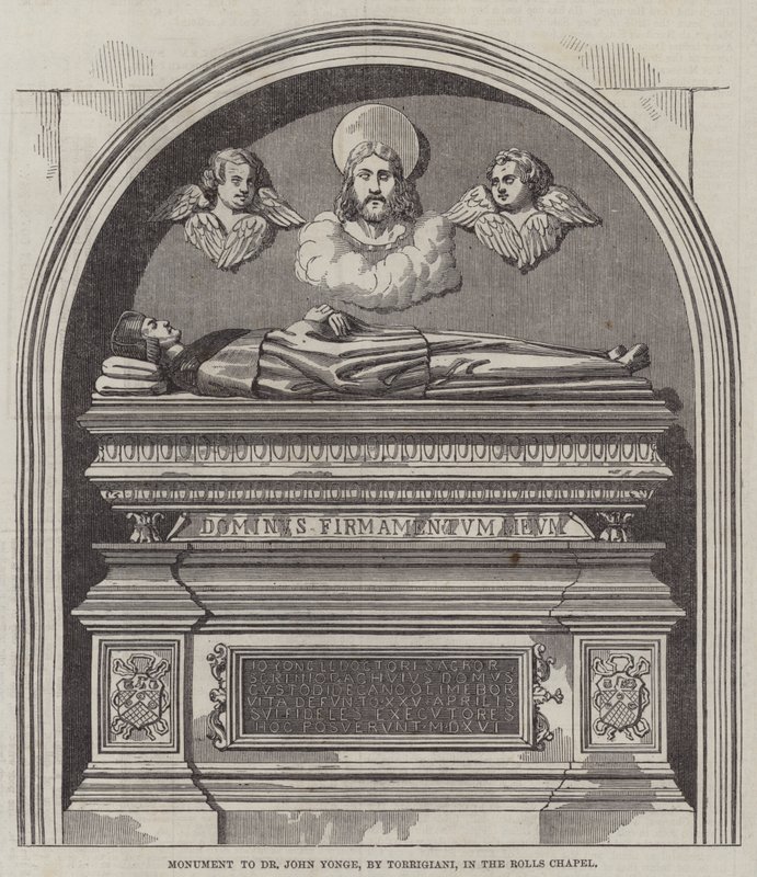 Monument til Dr John Yonge, av Torrigiani, i Rolls Chapel (gravering) av English School