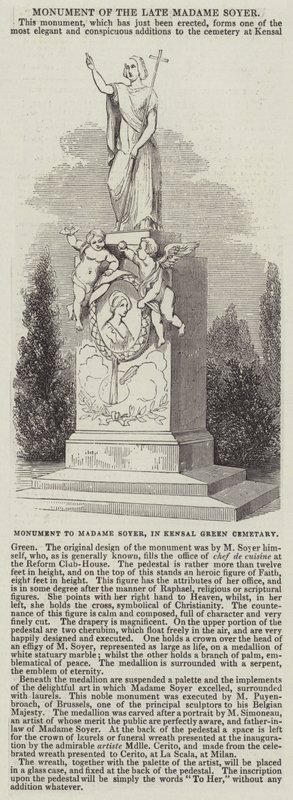 Monument til Madame Soyer, på Kensal Green Cemetery (gravering) av English School