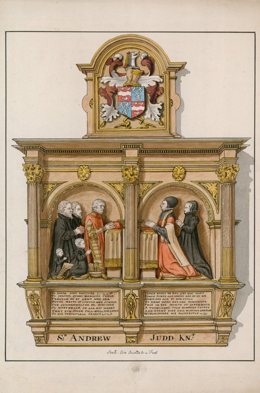 Monument til Sir Andrew Judd, sheriff og borgermester, i St Helens Bishopsgate, London av English School