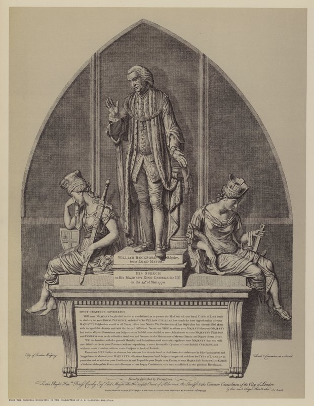 Monument til William Beckford, to ganger Lord Mayor of London, av John Francis Moore, Guildhall, City of London av English School