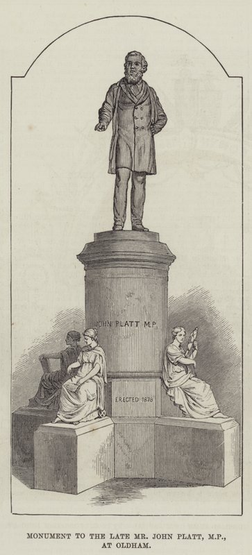 Monument til avdøde John Platt, MP, ved Oldham (gravering) av English School