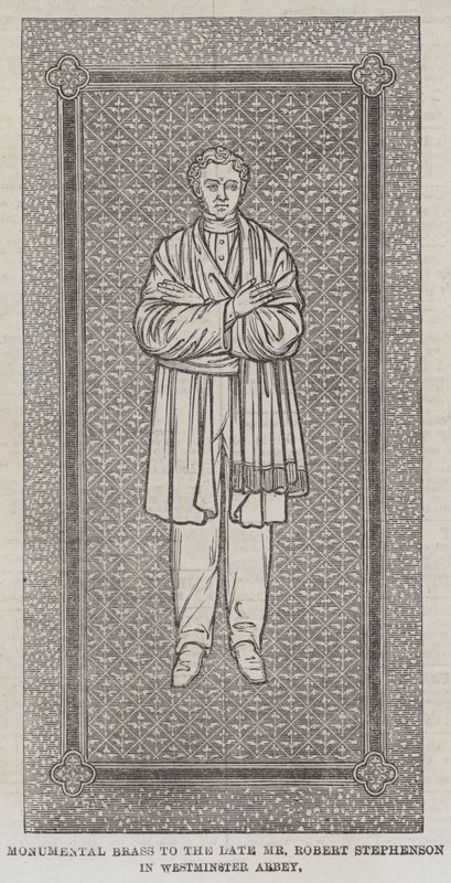 Monumental messing til avdøde Robert Stephenson i Westminster Abbey (gravering) av English School