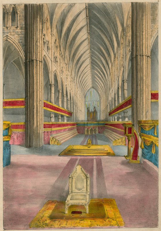 Morgans Dioramic View of the Coronation at Westminster Abbey, 28. juni 1838, London av English School