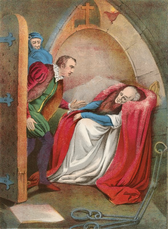 Mortimer i en stol. Jailor og Richard Plantagenet av English School