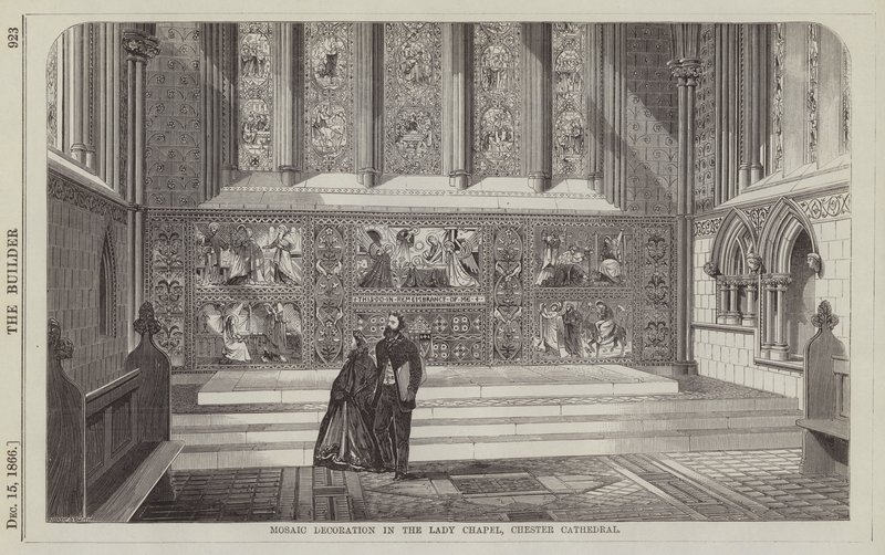 Mosaikkdekorasjon i Lady Chapel, Chester Cathedral (gravering) av English School