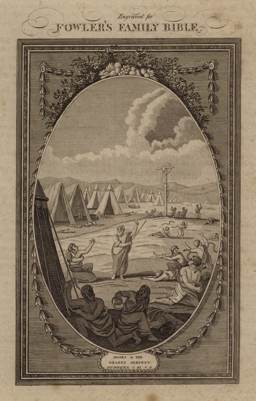 Moses and the Brazen Serpent, Numbers, Kapittel 21, Vers 9 (gravering) av English School